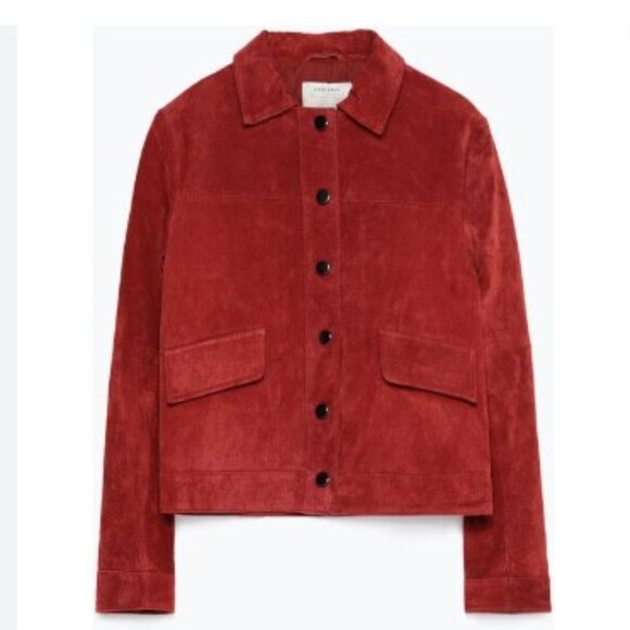 Zara Women's Red Genuine Suede Single-breasted Button-up Jacket (Size M) - Picture 1 of 9